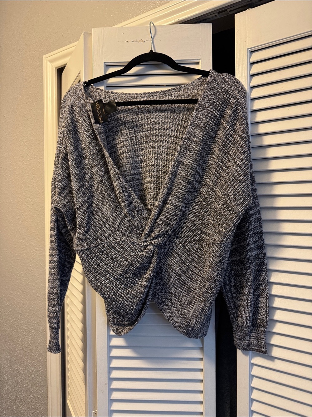 Absolutely Heathered Gray Twist-Front V-Neck Sweater